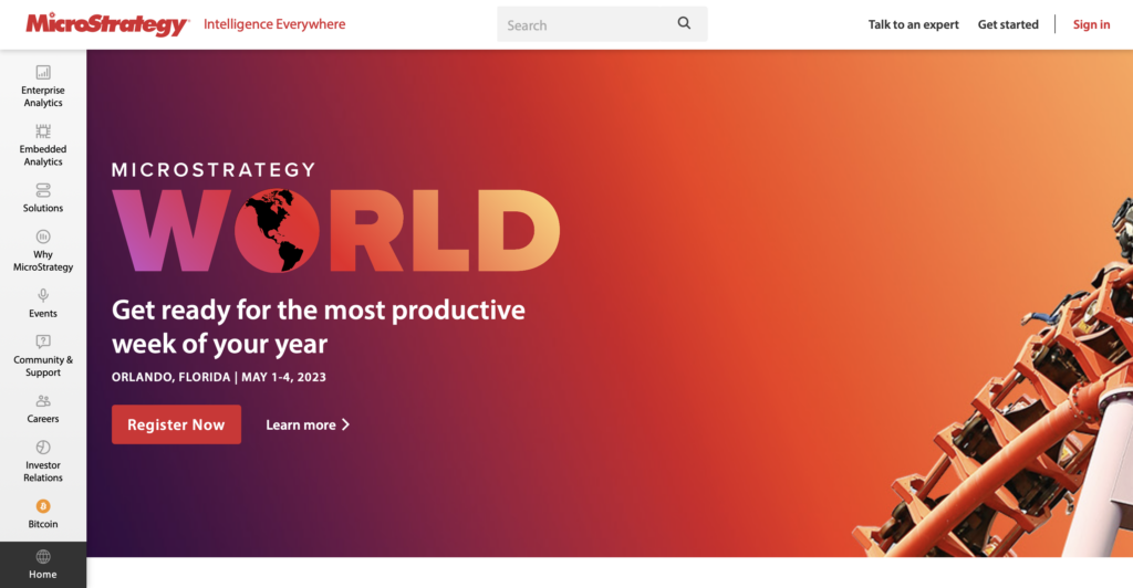 หน้าเว็บไซต์ของ MicroStrategy